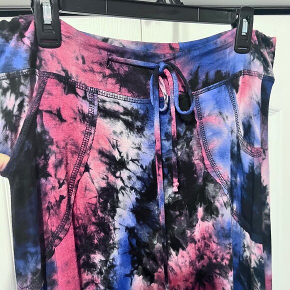 Coin 1804-Women's Maxi Tie Dyed Skirt-Pockets/Drawstring-Large-Black/Red/Blue - Picture 5 of 12